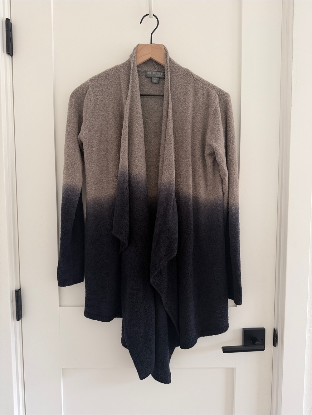 Barefoot Dreams Ombré Open-Front Cardigan in Taupe and Charcoal